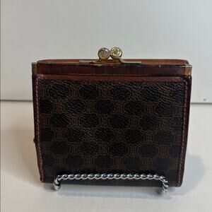 Celine brown printed kiss lock bifold  wallet